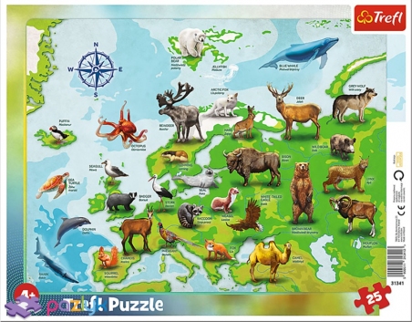 25 ел. Рамкові - Карта Європи з тваринами / Trefl