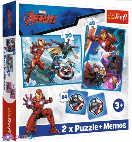 2 в 1 (30,48) ел.+ Мемос – Месники. Герої в дії / Disney Marvel The Avengers / Trefl